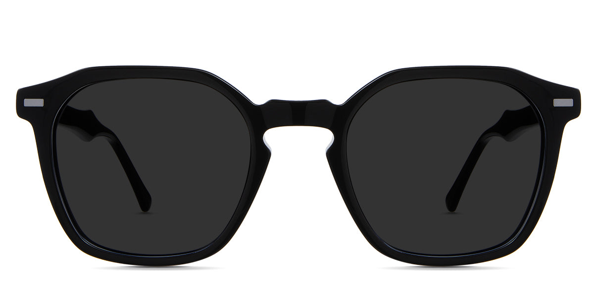 Wren black tinted Standard Solid sunglasses in midnight variant - is a full rimmed frame with keyhole shaped nose bridge has built in nose pads; frame size is 49-22-145