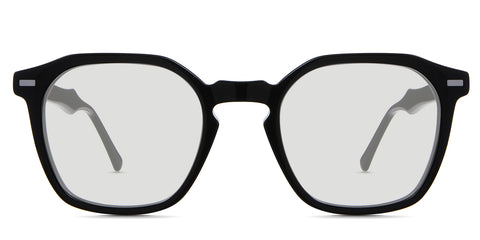 Wren black tinted Standard Solid glasses in midnight variant - is a full rimmed frame with keyhole shaped nose bridge has built in nose pads; frame size is 49-22-145