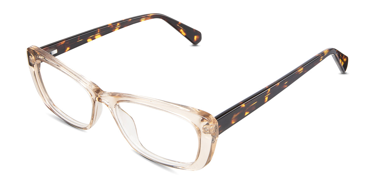 Wynter eyeglasses in the pinecone variant - have a narrow-width nose bridge.
