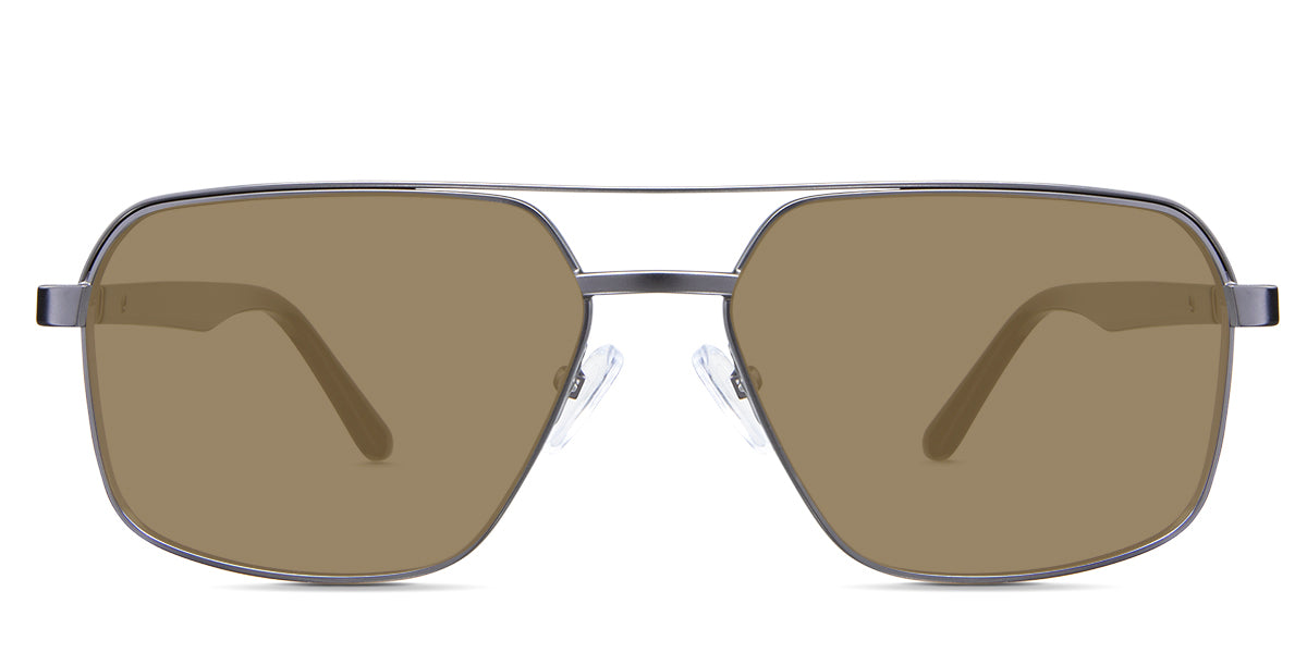 Xavier Beige Sunglasses Solid in the Gun variant - it's an aviator-shaped frame with silicone nose pads and paddle-shaped temple tips.