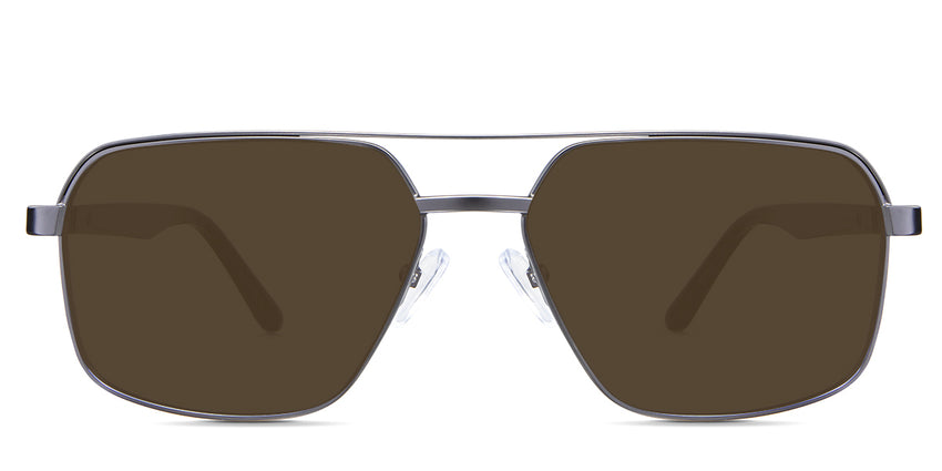 Xavier Brown Sunglasses Solid in the Gun variant - it's an aviator-shaped frame with silicone nose pads and paddle-shaped temple tips.