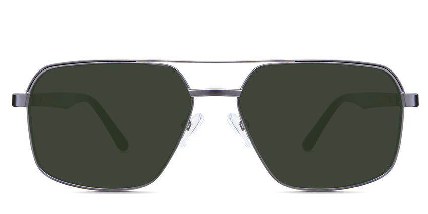 Xavier Green Sunglasses Solid in the Gun variant - it's an aviator-shaped frame with silicone nose pads and paddle-shaped temple tips.
