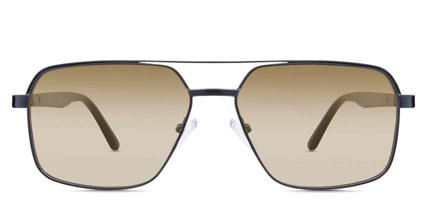 Xavier Beige Sunglasses Gradient in the Ursus variant - it's a rectangular frame with a two-bar metal bridge and a whole acetate temple.