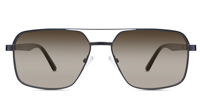 Xavier Brown Sunglasses Gradient in the Ursus variant - it's a rectangular frame with a two-bar metal bridge and a whole acetate temple.