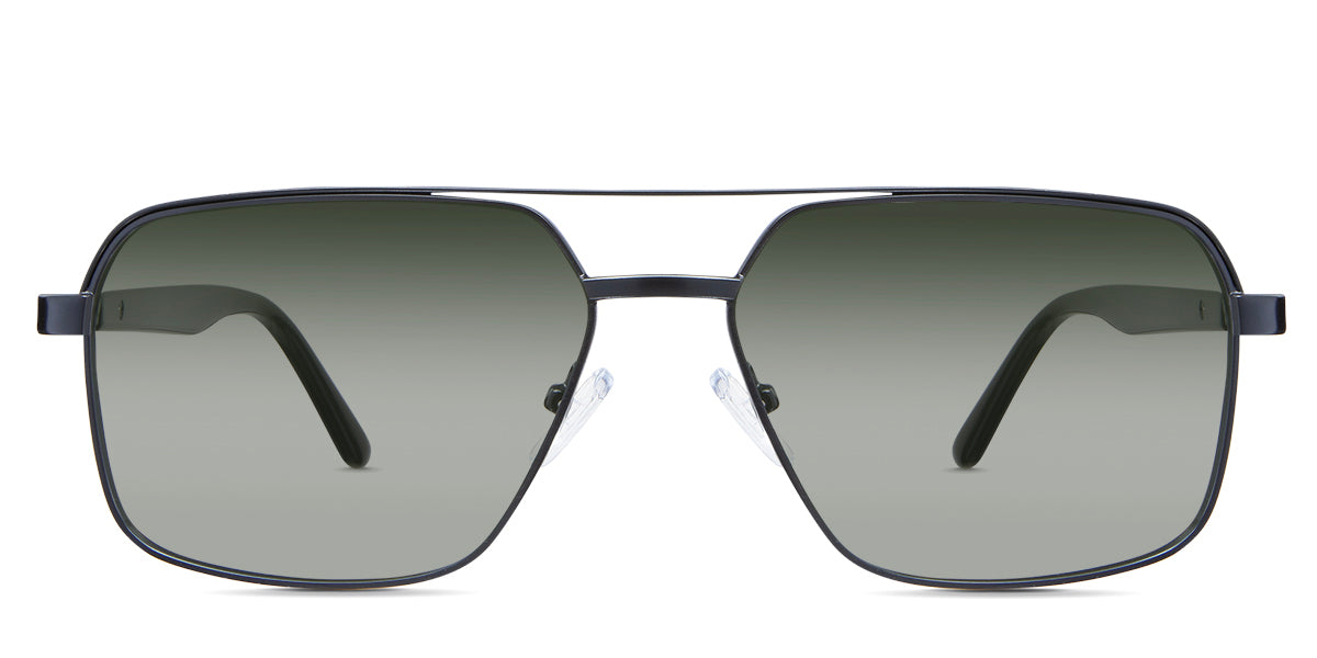 Xavier Green Sunglasses Gradient in the Ursus variant - it's a rectangular frame with a two-bar metal bridge and a whole acetate temple.