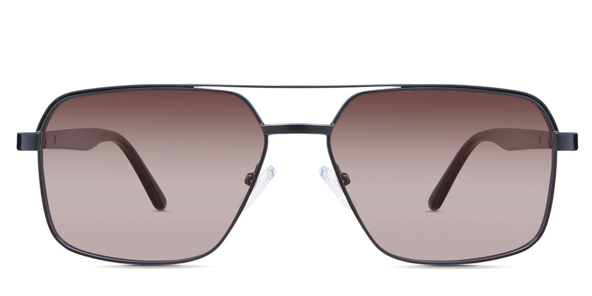Xavier Rose Sunglasses Gradient in the Ursus variant - it's a rectangular frame with a two-bar metal bridge and a whole acetate temple.