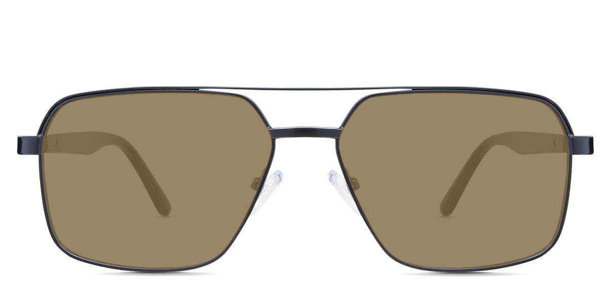 Xavier Beige Sunglasses Solid in the Ursus variant - it's a rectangular frame with a two-bar metal bridge and a whole acetate temple.