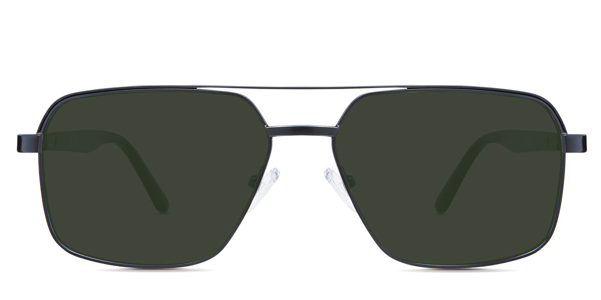 Xavier Green Sunglasses Solid in the Ursus variant - it's a rectangular frame with a two-bar metal bridge and a whole acetate temple.