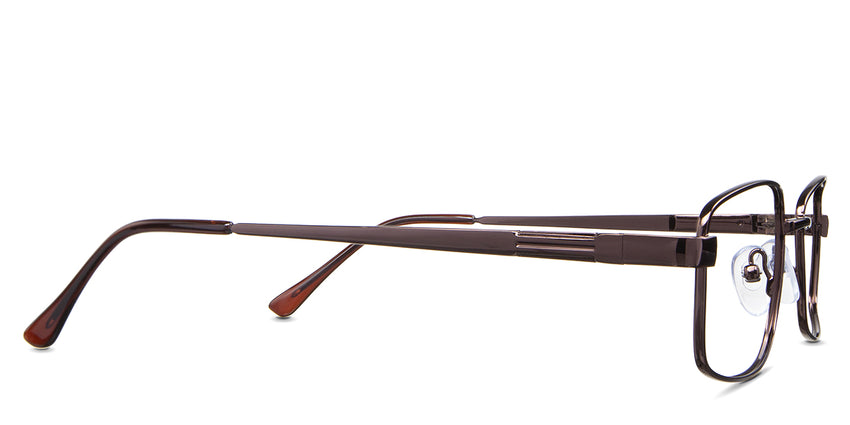 Xena eyeglasses in the taupe variant - have brown acetate temple tips.