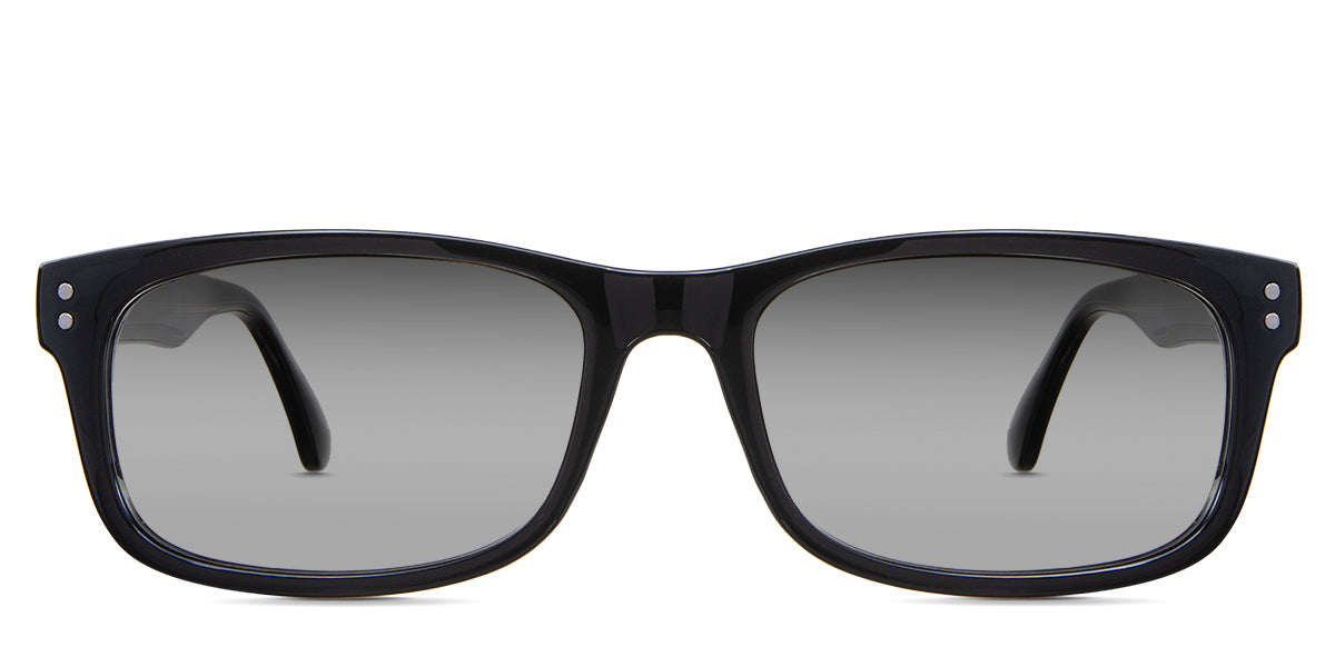 Yael black tinted Gradient in the Midnight variant - is a full-rimmed acetate frame with a high nose bridge and flat, rounded broad temple tips.