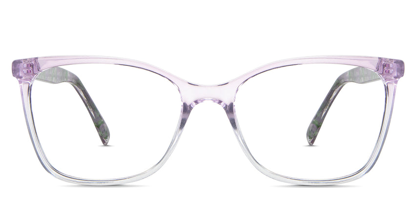 Yara eyeglasses in the catmint variant - it's an oval-shaped frame in gradient purple and gray.
