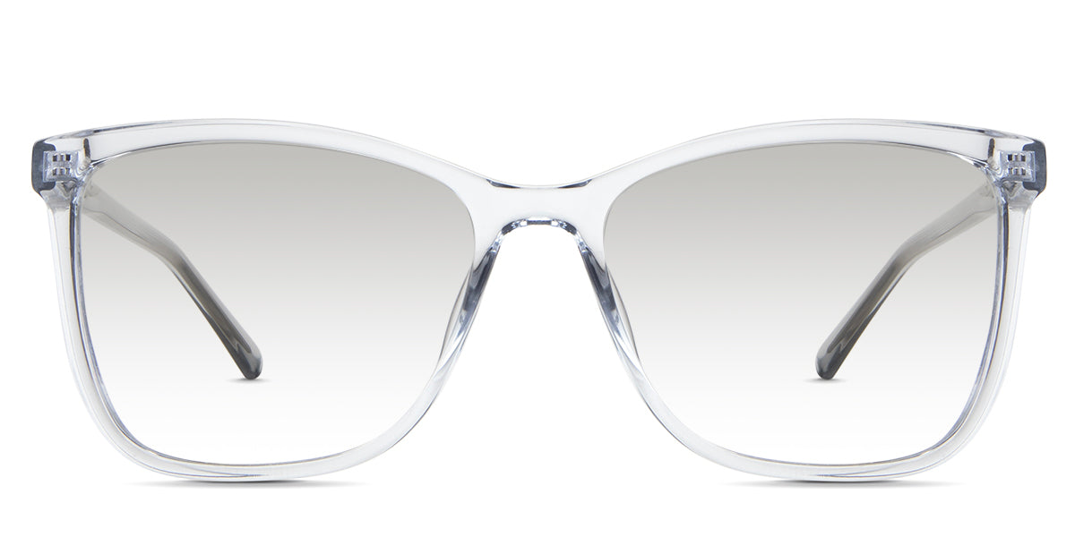 Yassi black tinted Gradient in the Frost variant - it's a transparent full-rimmed frame with built-in acetate nose pads and a visible wire core in the temples.