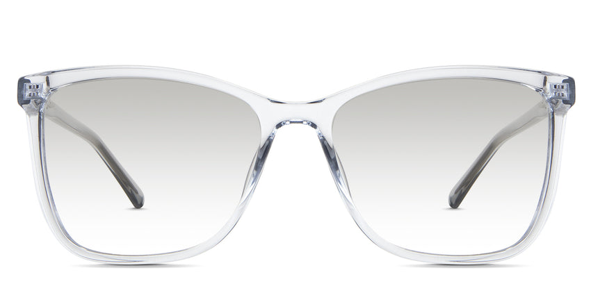 Yassi black tinted Gradient in the Frost variant - it's a transparent full-rimmed frame with built-in acetate nose pads and a visible wire core in the temples.