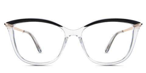 Yuki eyeglasses in the carrara variant - it's a cat-eye shape frame in crystal and black color.