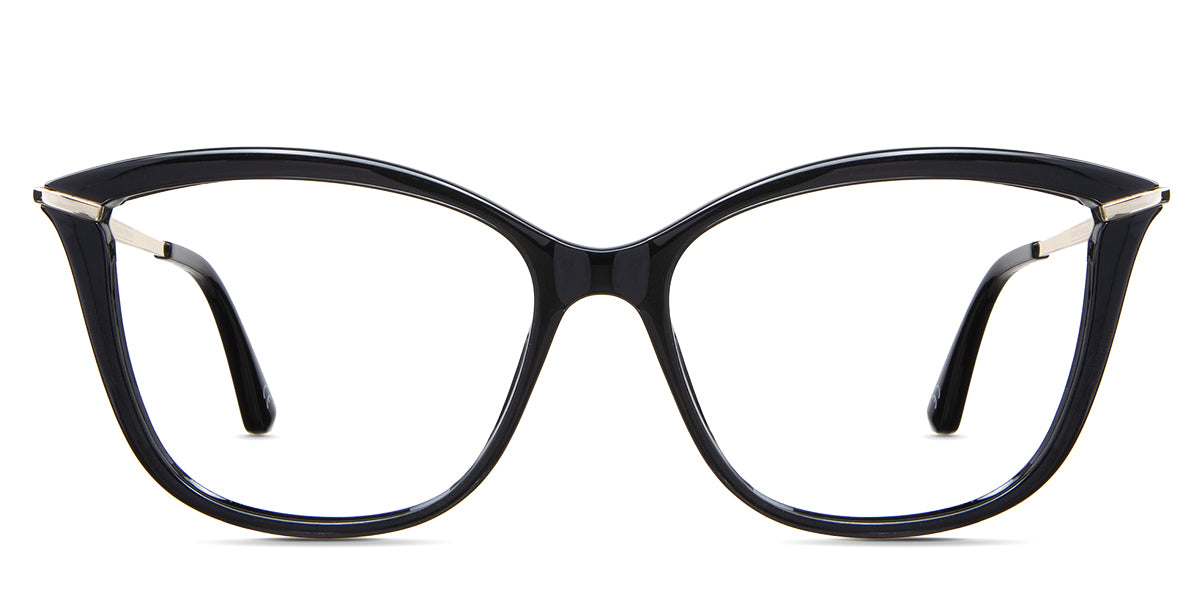 Yuki eyeglasses in the carrara variant - it's a cat-eye shape frame in crystal and black color.