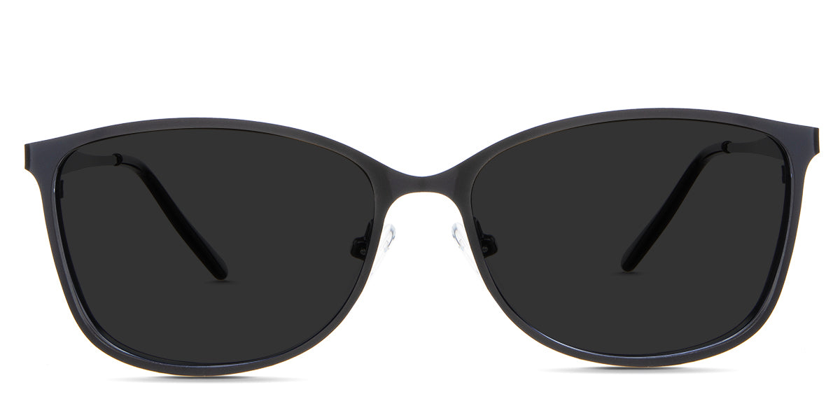 Yvonne black tinted Standard Solid sunglasses in the Crow variant - is a metal frame with a narrow-width nose bridge and a combination of metal arm and acetate temple tips.