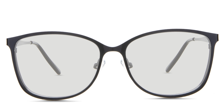 Yvonne black tinted Standard Solid glasses in the Crow variant - is a metal frame with a narrow-width nose bridge and a combination of metal arm and acetate temple tips.