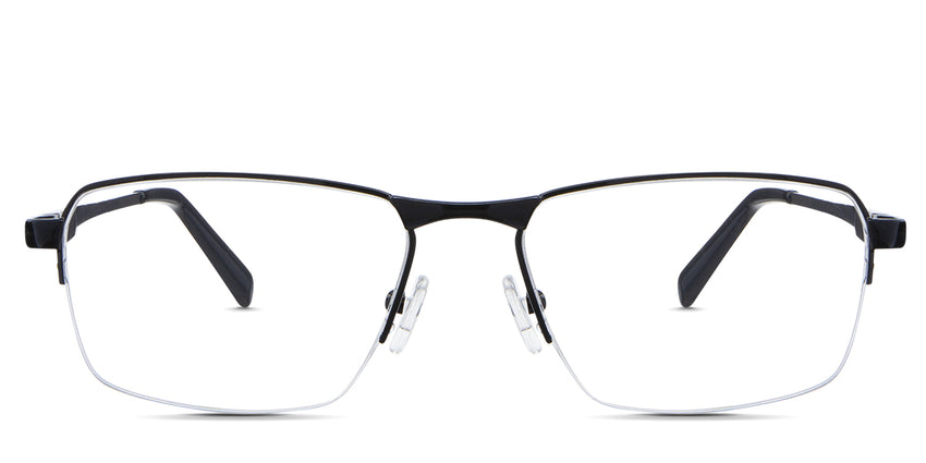 Zai Eyeglasses in the cemani variant - it's a half-rimmed metal frame in color black.