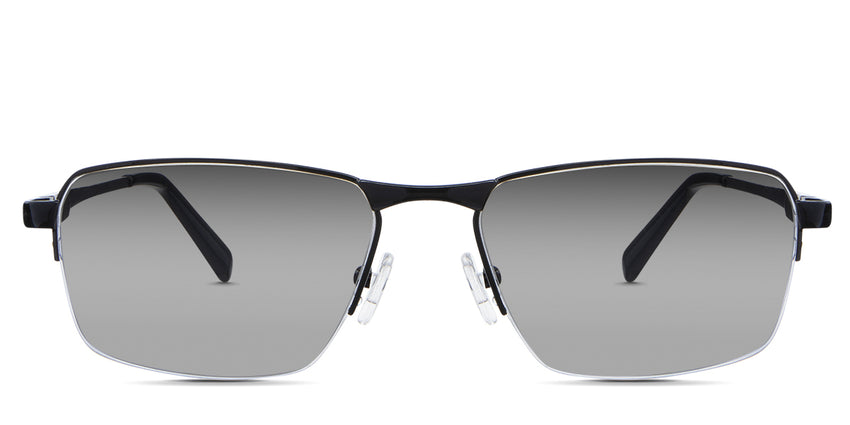Zai black tinted Gradient sunglasses in the cemani variant - it's a half-rimmed metal frame with a silicon nose pad.