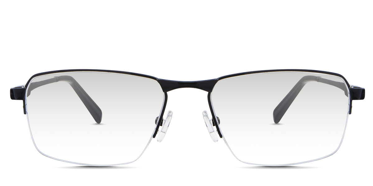 Zai black tinted Gradient glasses in the cemani variant - it's a half-rimmed metal frame with a silicon nose pad.