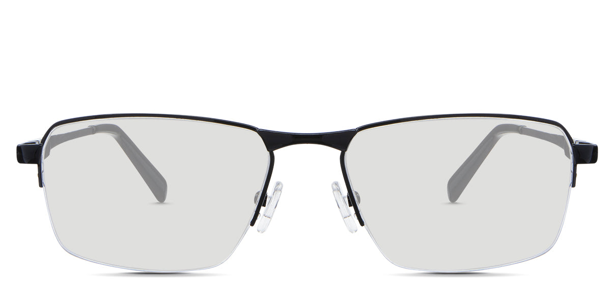 Zai black tinted Standard Solid glasses in the cemani variant - it's a half-rimmed metal frame with a silicon nose pad.