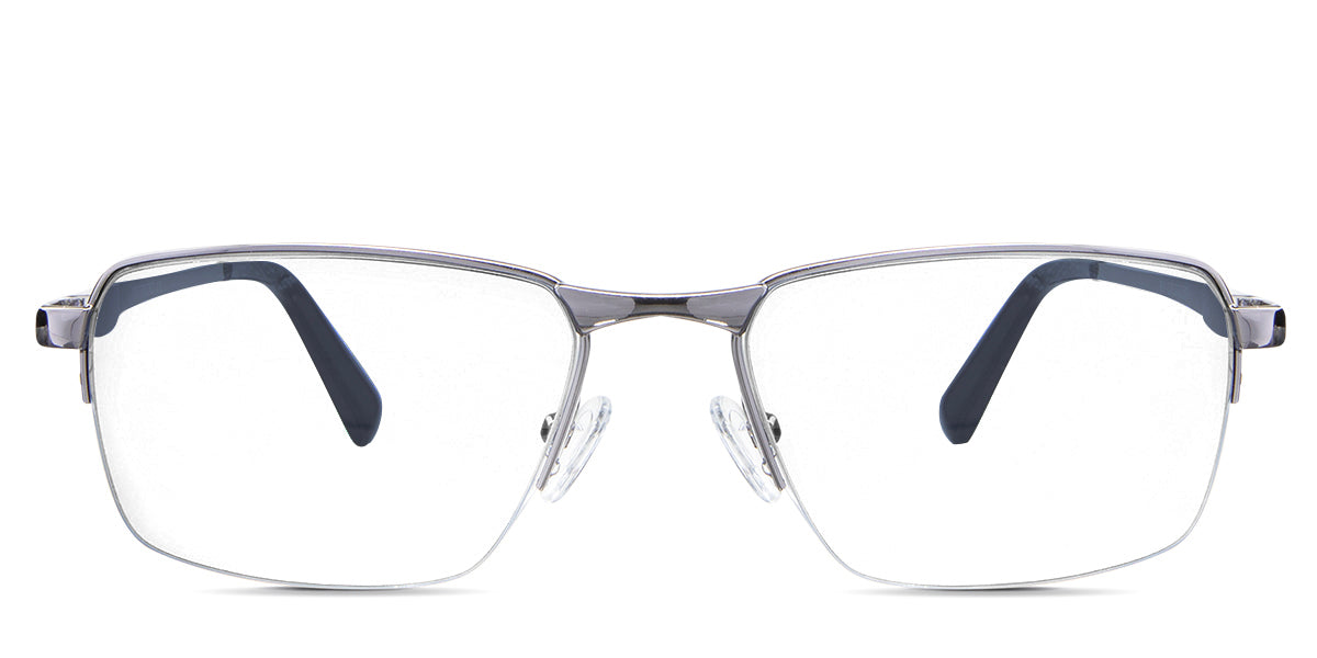 Zai eyeglasses in the silver variant - it's a half-rimmed metal frame in silver color.