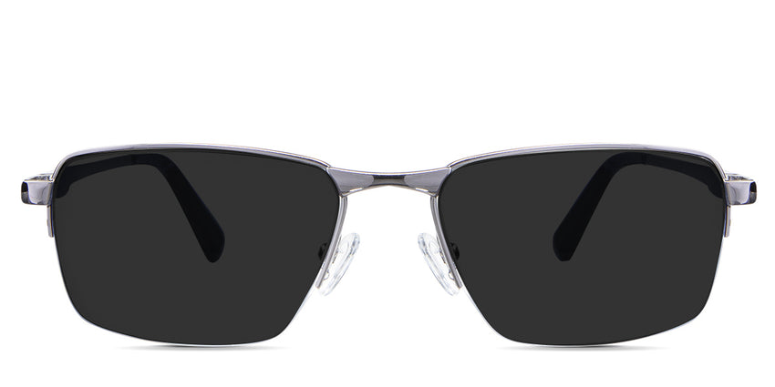 Zai gray Polarized in the Silver variant - is a half-rimmed metal frame with silicon adjustable nose pads and has a combination of metal and acetate temples.
