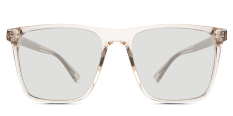 Zayden Black Tinted Solid in the Pyrite variant - it's a square tall transparent frame with a straight cut top-rimmed and a visible wire inside the arm.