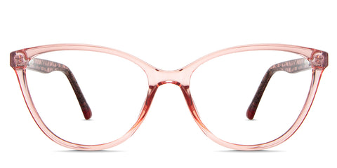 Zayla Eyeglasses in the lantana variant - it's a transparent cat-eye-shaped frame in color pink.