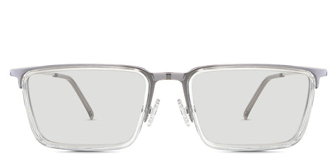 Zayn black tinted Standard Solid in the Battleship variant - it's a rectangular frame with half-rimmed metal, adjustable nose pads, and a slim patterened temples.