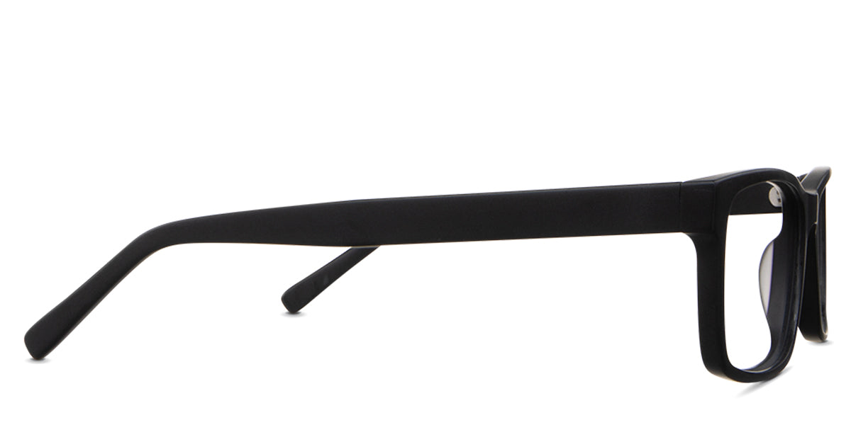 Ziba Eyeglasses in woodsmoke variant -  it has an acetate black temple arm 