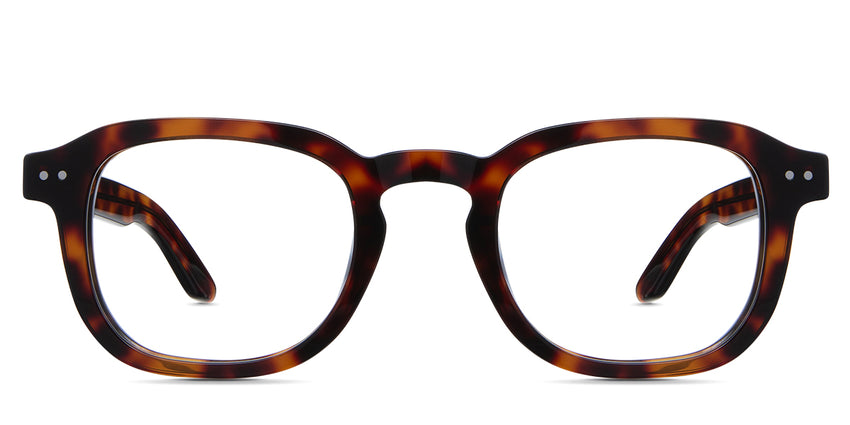Zuri Eyeglasses in caretta variant - it's a narrow frame in tortoise pattern 