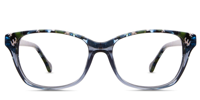 Huxley eyeglasses in concrete variant made with acetate material - it has rectangle two toned frame in gray, green and blue shade