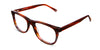 Shimer eyeglasses in habanero variant - rectangular viewing area with red, brown and orange shades of colours - written Hip Optical on arms