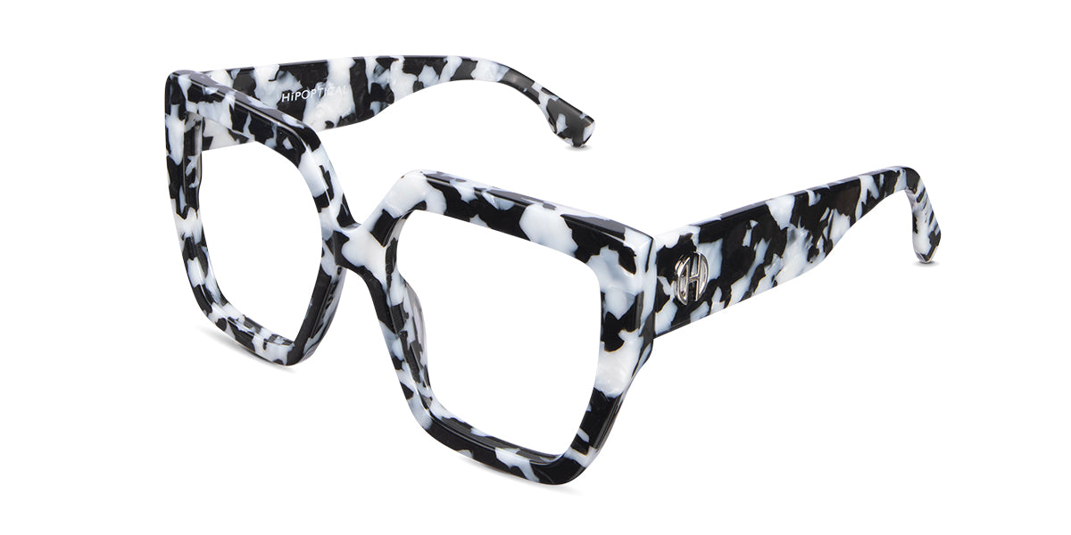 Aruna glasses in nova variant - tortoiseshell pattern with square shape viewing area and broad arms with logo