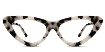 Bizan eyeglasses in cooper variant in tortoiseshell cat eye style with off white, black and little shade of beige color