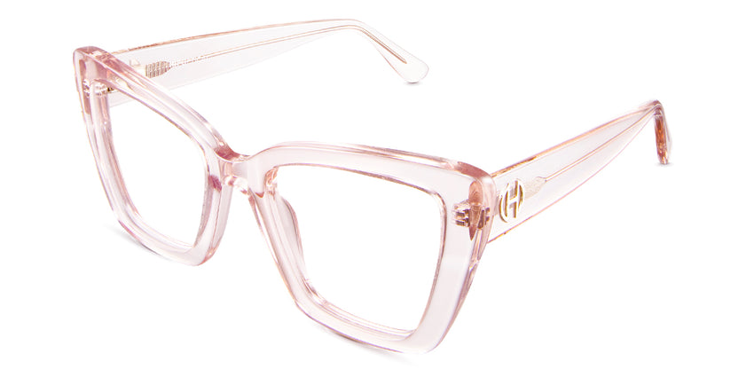 Chet reading glasses in flamingo variant - it's a cat eye frame shape and lens shape