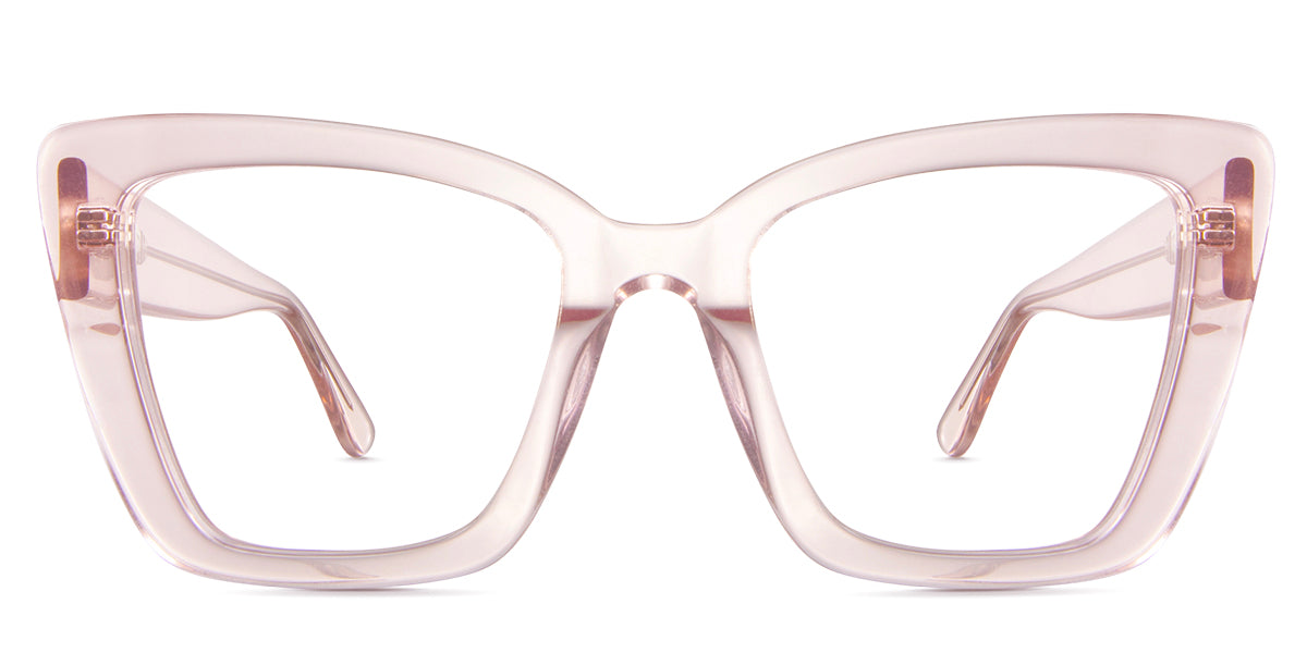 Chet in flamingo variant - it's cat eye frame in clear light pink colour Cat-Eye best seller eyeglasses