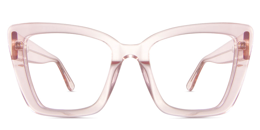 Chet in flamingo variant - it's cat eye frame in clear light pink colour Cat-Eye best seller eyeglasses