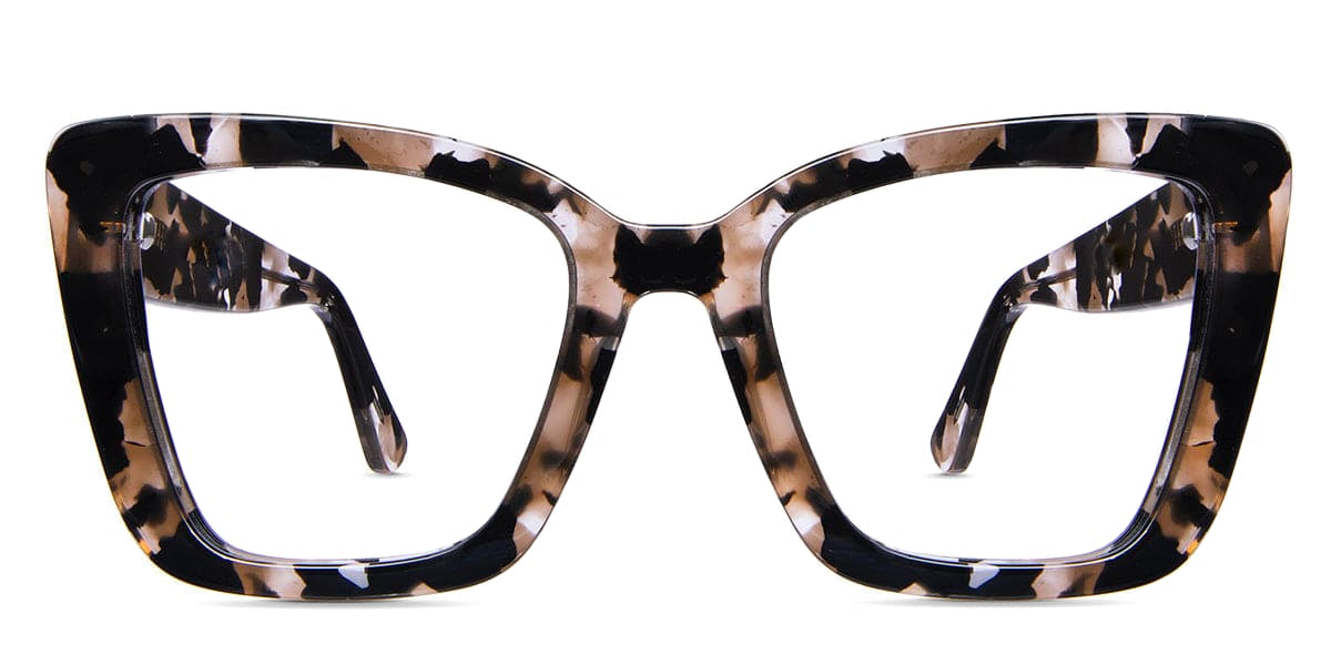Chet has acetate frame in velvet variant - the glasses have black and beige colour body Cat-Eye best seller eyeglasses