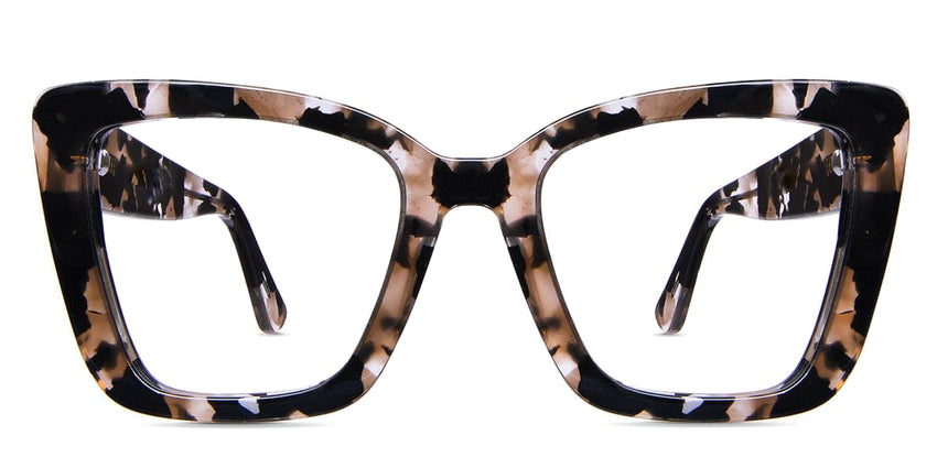 Chet has acetate frame in velvet variant - the glasses have black and beige colour body Cat-Eye best seller eyeglasses