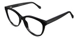 Gava prescription glasses in onyx variant - a solid black frame with a touch of cat eye look on the top and end piece of the frame.