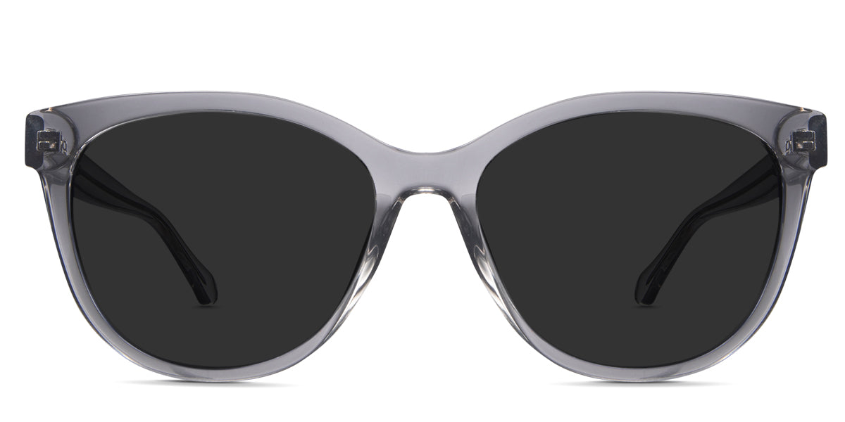 Gava black tinted Standard Solid sunglasses in the storm variant - it's a round transparent frame with regular-size rims and regular thickness temple arm.