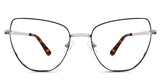 Maguire eyeglasses in paver variant in metal colour - cat eye frame with thin temple arms covered with black and orange acetate temple cover