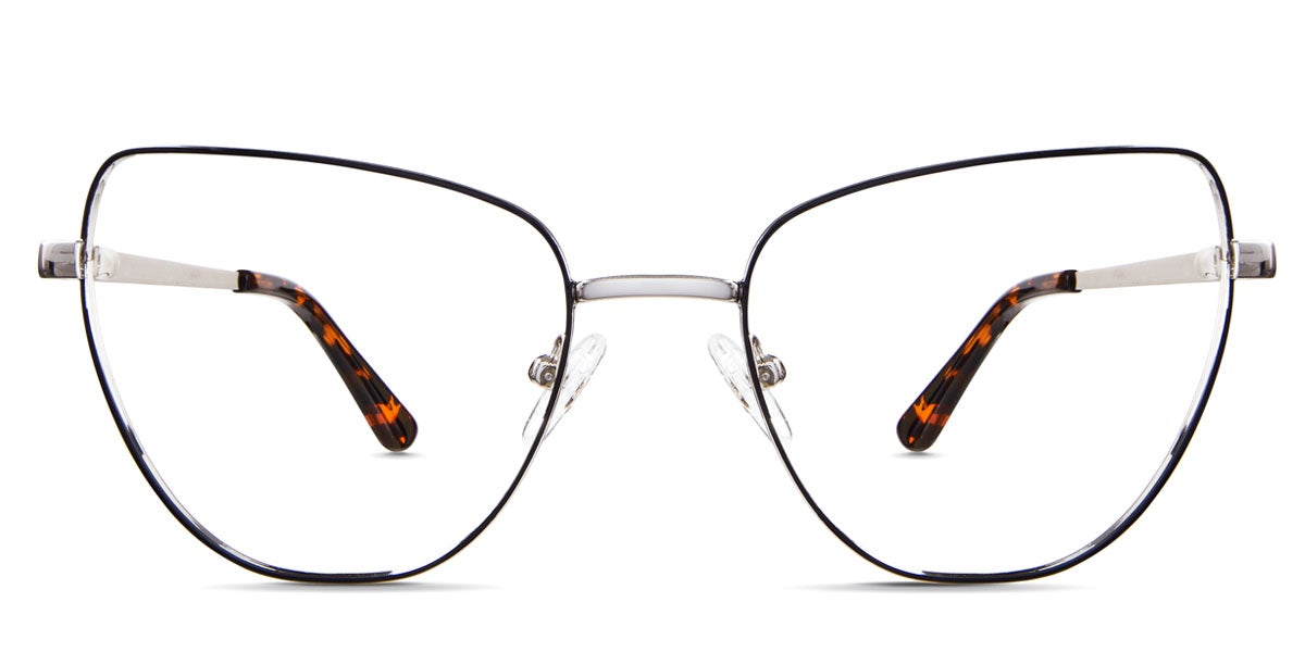 Maguire eyeglasses in paver variant in metal colour - cat eye frame with thin temple arms covered with black and orange acetate temple cover Metal