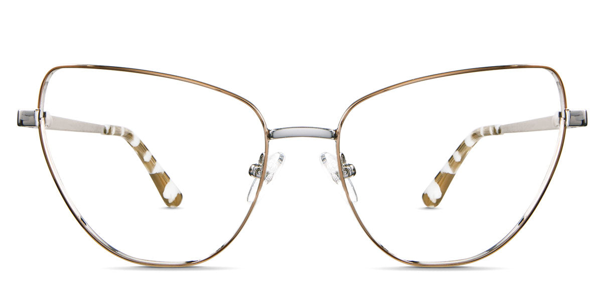 Maguire glasses in citronella variant - it's cat eye frame with thin temple arms covered with beige and white acetate temple cover Metal