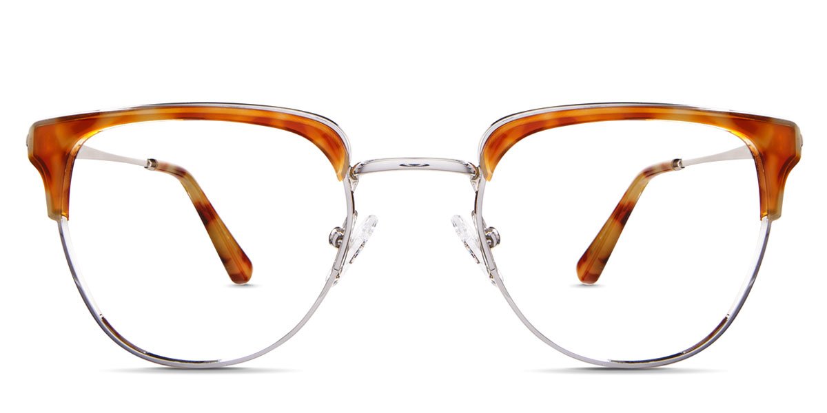 Quinn reading glasses in baked ginger variant - wired frame with orange acetate material on top Metal