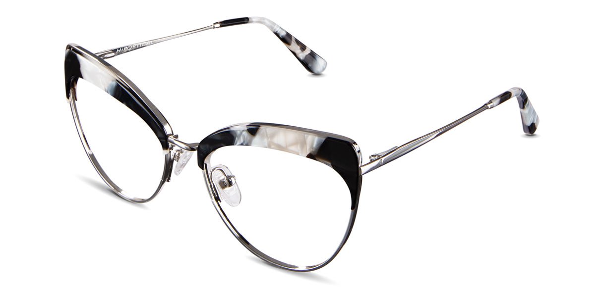 Houston frame in eagle rock variant - silver cat eye frame made with metal and acetate material on top bar of viewing area