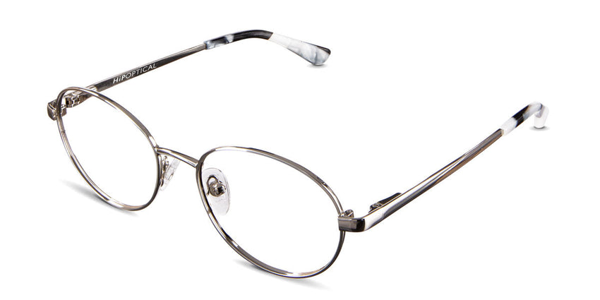 Pettersen glasses in acier variant - thin temple arms covered with black and white acetate material