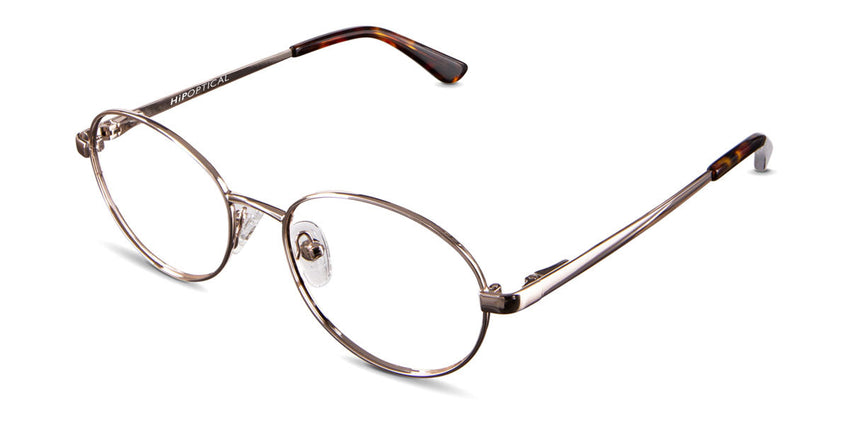 Pettersen eyeglasses in dhurrie variant - it has thin temple arms covered with brown and beige acetate material